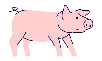 flache vektorillustration der niedlichen rosa schweinseitenansicht. Viehwirtschaft, Gestaltungselement für Haustierhaltung mit Umriss. Logo der Schweinefleischproduktion. Cartoon-Ferkel, Schwein, isoliert auf weiss