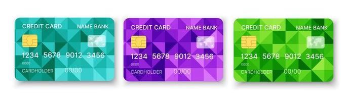kreditkort anger flerfärgad mallvektor med abstrakt triangel geometrisk designbakgrund med mönsterbakgrund. konceptuell affärsillustration med urklippsmask vektor