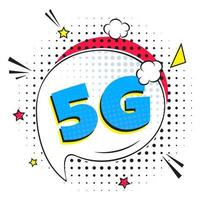 5g neue drahtlose Internet-WLAN-Verbindung Comic-Stil Sprechblase Ausrufetext 5g flache Design-Vektor-Illustration isoliert auf weißem Hintergrund. neues mobiles Internet 5g-Zeichensymbol im Ballon. vektor