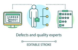 defekter och kvalitetsexperter konceptikon. ratting it idé tunn linje illustration. testprocess för programvara. indikerar problem och problem. vektor isolerade konturritning. redigerbar linje