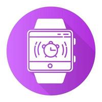 Wecker Smartwatch-Funktion lila flaches Design lange Schatten-Glyphe-Symbol. Erwachen Sie mit Geräuschen und Vibrationen aus dem Nachtschlaf und kurzen Nickerchen. Fitness-Armband. Vektor-Silhouette-Illustration vektor