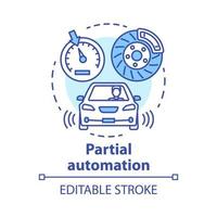 partiell automatisering koncept ikon. fordon med farthållare och parkeringssensorer. elektroniska bilsystem för föraren idé tunn linje illustration. vektor isolerade konturritning. redigerbar linje