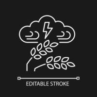 Lineares Symbol für ungünstiges Wetter für dunkles Thema. strenge klimatische Bedingungen führen zu Ernteschäden, Hunger. dünne linie anpassbare illustration. isoliertes Vektorkontursymbol für den Nachtmodus. editierbarer Strich vektor