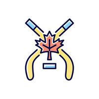 ishockey rgb färgikon. nationella sporter i Kanada. kanadensisk officiella symbol. professionell vintersport. ishockeyklubba och puck. isolerade vektor illustration. enkel fylld linjeteckning