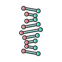 dna helix färgikon. sammankopplade punkter, linjer. deoxiribonuklein, nukleinsyrastruktur. spiralsträng. kromosom. molekylärbiologi. genetisk kod. genetik. isolerade vektor illustration