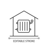 lineares Symbol für erforderliche Heizung. Bereitstellung von warmer Luft in Räumen. Wärmequelle in Wohnräumen. dünne linie anpassbare illustration. Kontursymbol. Vektor isoliert Umrisszeichnung. editierbarer Strich