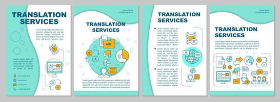 Layout der Broschürenvorlage für Übersetzungsdienste. fremdsprachige Übersetzung. Flyer, Broschüre, Broschürendruckdesign mit linearen Illustrationen. Vektorseitenlayouts für Zeitschriften, Werbeplakate vektor