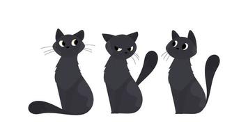 eine Reihe von süßen schwarzen Katzen. geeignet für Sticker und Postkarten. isoliert. Vektor. vektor