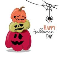 Halloween-Party-Einladungskarte für die Feiertage. lustige kürbisse, spinne mit spinnweben und andere symbole.