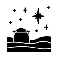 julstjärna glyfikon. kristen heliga natt. julafton. stjärnhimmel och litet hus. Jesu Kristi födelse. Betlehems stjärna. siluett symbol. negativt utrymme. vektor isolerade illustration