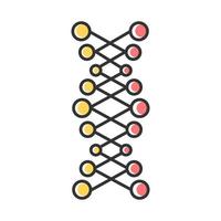 DNA-Doppelhelix-Farbsymbol. verbundene Punkte, Linien. Desoxyribonukleinsäure, Nukleinsäurestruktur. spiralförmige Stränge. Chromosom. Molekularbiologie. genetischer Code. Genetik. isolierte Vektorillustration vektor