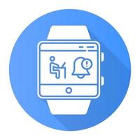 Benachrichtigungen Smartwatch-Funktion blaues flaches Design langes Schatten-Glyphen-Symbol. Fitness-Armband. Synchronisation mit Laptop, Computer und anderen Geräten. Vektor-Silhouette-Illustration vektor