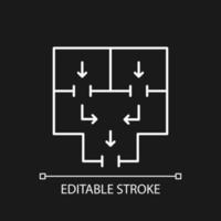 bedeutet, das weiße lineare Gebäudesymbol für dunkles Thema zu räumen. Flucht aus Mehrfamilienhäusern planen. dünne linie anpassbare illustration. isoliertes Vektorkontursymbol für den Nachtmodus. editierbarer Strich vektor