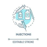blaues Konzeptsymbol für Injektionen. Arthritis-Klinik Dienstleistungen abstrakte Idee dünne Linie Illustration. Medikamente gegen Arthrose. Spritze Medizin. Vektor isolierte Umrissfarbe Zeichnung. editierbarer Strich