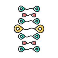 dna trådar färgikon. deoxiribonuklein, nukleinsyrahelix. spiralformade trådar. kromosom. molekylärbiologi. genteknik. genom. genetik. medicin. isolerade vektor illustration