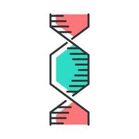 sexkantig dna helix färgikon. deoxiribonuklein, nukleinsyrastruktur. spiralformade trådar. kromosom. molekylärbiologi. genetisk kod. genom. genetik. isolerade vektor illustration