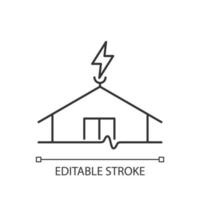 Blitzableiter lineares Symbol. Schutz von Gebäuden vor Schäden durch Blitzschlag. Brandgefahr vorbeugen. dünne linie anpassbare illustration. Kontursymbol. Vektor isoliert Umrisszeichnung. editierbarer Strich