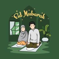 muslimskt par som ber tillsammans för att fira eid vektor