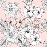 nahtloses Blumenmuster Hibiskusblüten abstrakter Hintergrund. Vektorillustrations-Handzeichnung. für Gewebedruck-Designbeschaffenheit