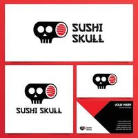 Sushi-Totenkopf-Logo-Design und Visitenkartenvorlage vektor