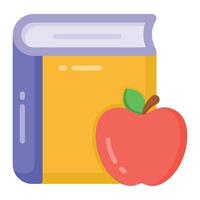 äpple med bok som betecknar platt ikon för hälsosam utbildning vektor