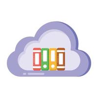 Cloud-Bibliothek im flachen Stil-Symbol, Online-Studie vektor