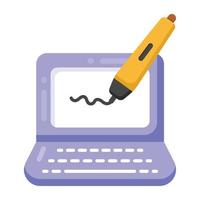 Stift mit Bildschirm, der das flache Symbol für das Online-Schreiben anzeigt vektor