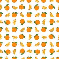 nahtloses helles Frühlings- und Sommermuster mit Orangen und Scheiben auf weißem Hintergrund. eine Reihe von Zitrusfrüchten für einen gesunden Lebensstil. flache Vektorgrafik von gesundem Essen vektor