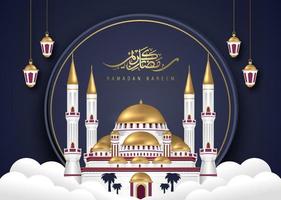 ramadan-vektorhintergrund mit moschee, die realistische 3d-designillustration errichtet vektor