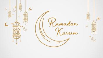 ramadan kareem hälsning banner design med lykta linjekonst vektor