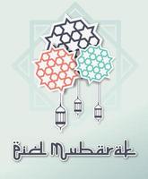 glad eid mubarak vektorillustration med hängande lykta och islamiskt mönster vektor