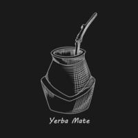 kalebas för yerba mate drink på svart bakgrund. vektor