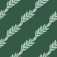 diagonala sömlösa doodle mönster med löv former. blå blad grenar på grön bakgrund. vektor