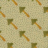 höst skörd sömlösa mönster med doodle gröna och bruna färgade svamp former. prickig bakgrund. vektor