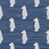 abstrakt exotiska djur vilda sömlösa mönster med enkel doodle isbjörn prydnad. blå randig bakgrund. vektor