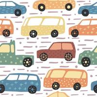 sömlösa mönster med handritad söt bil. doodle bilar vektor illustration.