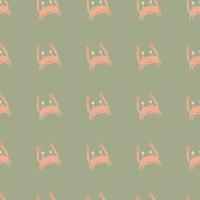 Krabbe einfache rosa Silhouetten nahtloses blasses Muster. hellgrüner Hintergrund. Naturkulisse. vektor