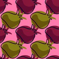 grüner und dunkelrosa abstrakter Granatapfel-Elementdruck. rosa heller hintergrund. Lebensmittel-Obst-Ornament. vektor