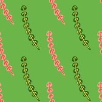 kreatives nahtloses handgezeichnetes muster mit einfacher rosa algenverzierung. grüner heller Hintergrund. vektor