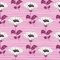 vintage seamless mönster med vit doodle folkblommor prydnad. rosa randig bakgrund. vektor