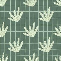 vita botaniska blad silhuetter sömlösa doodle mönster. pastell grön rutig bakgrund. enkel design. vektor