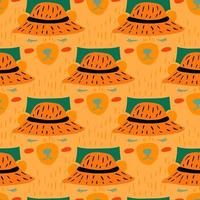 abstraktes tiernahtloses kindermuster mit gekritzelbärencharakterdruck. lustige orange tiere in niedlichen hüten. vektor
