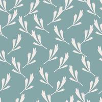 Botanisches, nahtloses Muster mit zufälligen Silhouetten von weißen Blättern. Blauer Hintergrund. Doodle-Stil. vektor