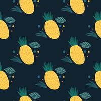ananas seamless mönster på svart bakgrund. handritad ananas vektor
