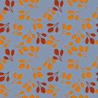 Herbstnahtloses Doodle-Patern mit orange- und kastanienbraunen Herbstzweigen. zufällige Verzierung auf blauem Hintergrund. vektor