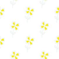 minimalistisches, nahtloses Blumenmuster mit gelben vierblättrigen Kleeblattelementen. weißer isolierter hintergrund. vektor