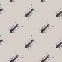 nahtlose Muster Kolonie Ameisen auf pastellgrauem Hintergrund. Vektor-Insekten-Vorlage im flachen Stil für jeden Zweck. moderne tiere textur. vektor