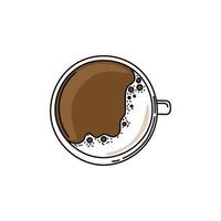 eine handgezeichnete Doodle-Tasse Kaffee. der Blick von oben auf das Heißgetränk. Frühstück. ein Getränk Kaffee oder Kakao. Morgen. vektor