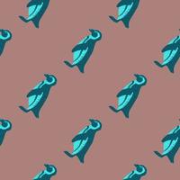 sömlösa kreativa mönster med abstrakt blå pingviner tryck. beige bakgrund. kontrast arktiska djur bakgrund. vektor