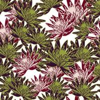 seamless mönster med hand ritning lotus på vit bakgrund. vektor grön och rosa blommig mall i doodle stil. mild botanisk sommarstruktur.